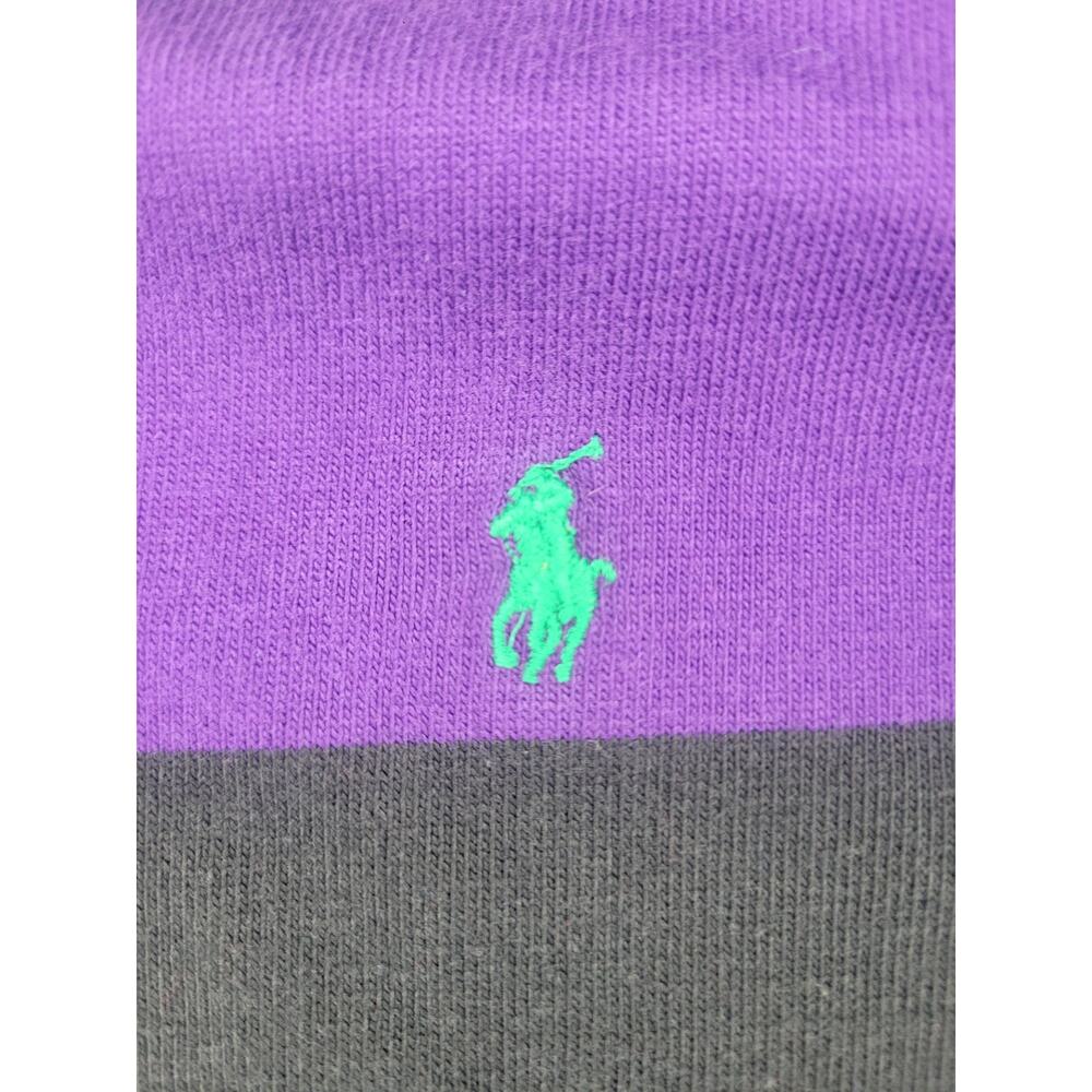 Vntg Polo By Ralph Lauren Polo Shirt Men L Purple Black Rugby Stripe Long Sleeve - Picture 6 of 12